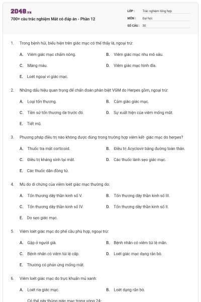 700+ câu trắc nghiệm Mắt có đáp án - Phần 12