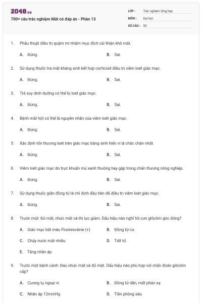 700+ câu trắc nghiệm Mắt có đáp án - Phần 13