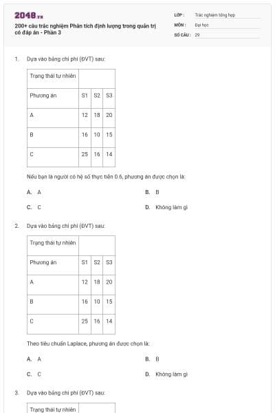 200+ câu trắc nghiệm Phân tích định lượng trong quản trị có đáp án - Phần 3