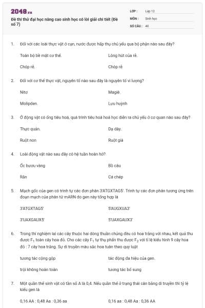 Đề thi thử đại học nâng cao sinh học có lời giải chi tiết (Đề số 7)