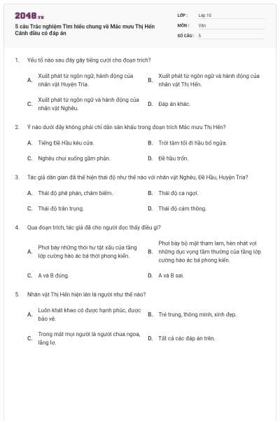 5 câu Trắc nghiệm Tìm hiểu chung về Mắc mưu Thị Hến Cánh diều có đáp án