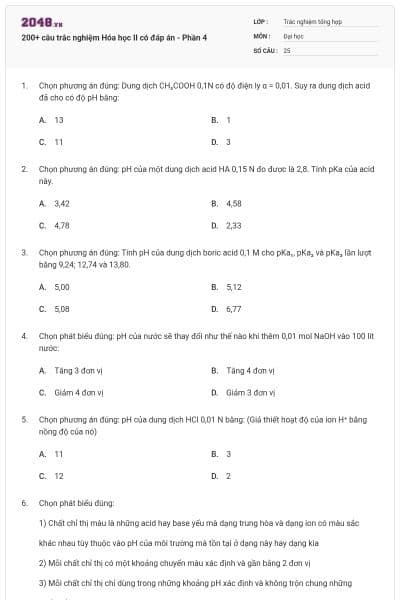 200+ câu trắc nghiệm Hóa học II có đáp án - Phần 4