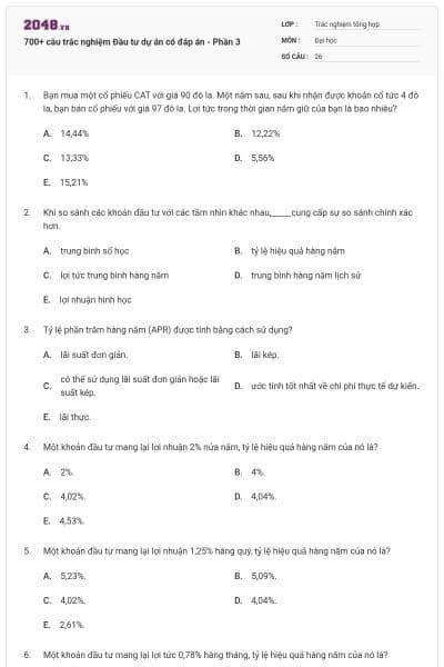 700+ câu trắc nghiệm Đầu tư dự án có đáp án - Phần 3