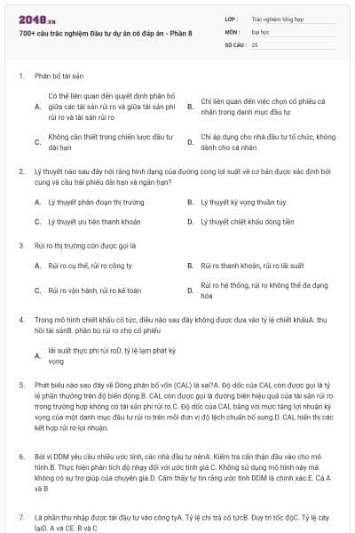 700+ câu trắc nghiệm Đầu tư dự án có đáp án - Phần 8