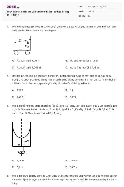 300+ câu trắc nghiệm Quá trình và thiết bị cơ học có đáp án - Phần 4