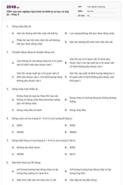 300+ câu trắc nghiệm Quá trình và thiết bị cơ học có đáp án - Phần 5