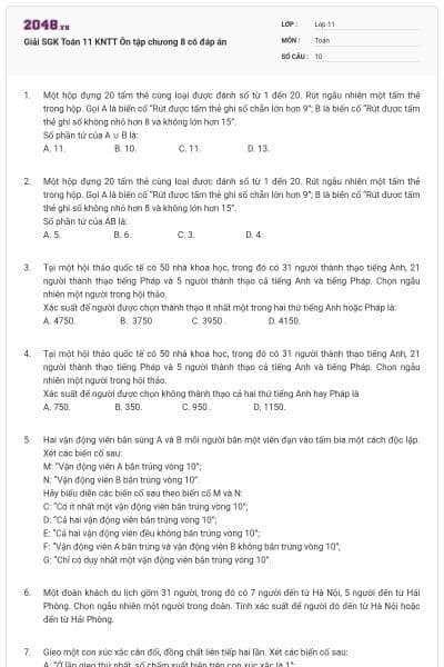 Giải SGK Toán 11 KNTT Ôn tập chương 8 có đáp án