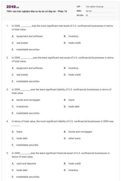 700+ câu trắc nghiệm Đầu tư dự án có đáp án - Phần 10