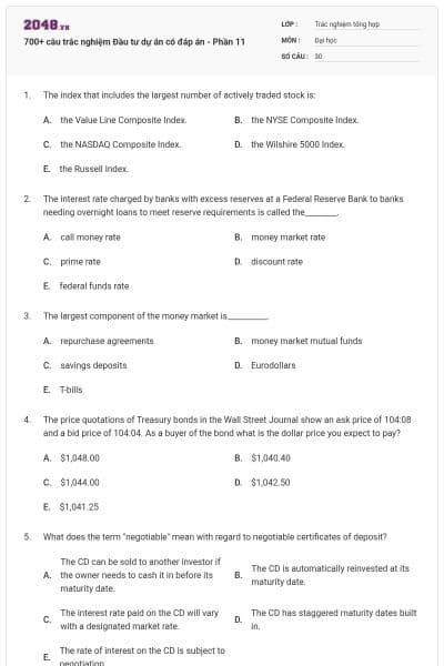 700+ câu trắc nghiệm Đầu tư dự án có đáp án - Phần 11