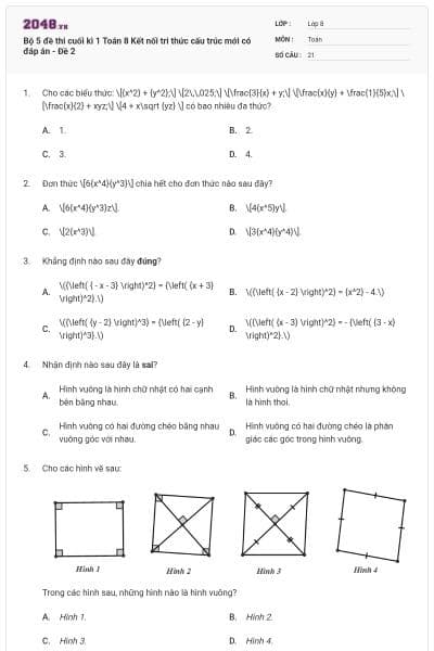 Bộ 5 đề thi cuối kì 1 Toán 8 Kết nối tri thức cấu trúc mới có đáp án - Đề 2