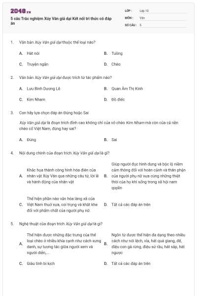 5 câu Trắc nghiệm Xúy Vân giả dại Kết nối tri thức có đáp án