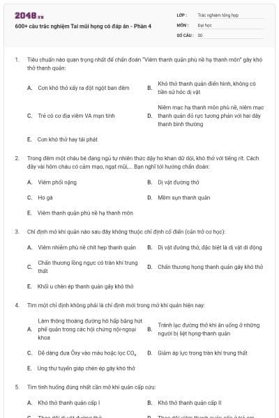 600+ câu trắc nghiệm Tai mũi họng có đáp án - Phần 4