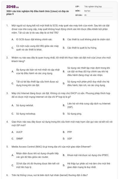 300+ câu trắc nghiệm Hệ điều hành Unix (Linux) có đáp án phần 9