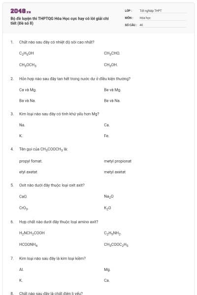 Bộ đề luyện thi THPTQG Hóa Học cực hay có lời giải chi tiết (Đề số 8)