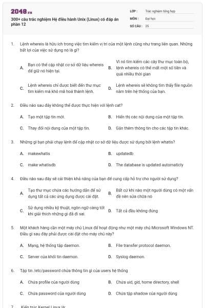 300+ câu trắc nghiệm Hệ điều hành Unix (Linux) có đáp án phần 12