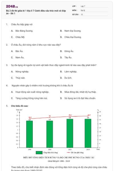 Bộ 2 đề thi giữa kì 1 Địa lí 7 Cánh diều cấu trúc mới có đáp án - Đề 1