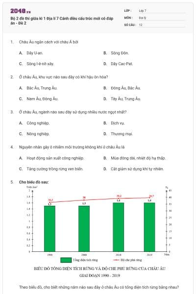 Bộ 2 đề thi giữa kì 1 Địa lí 7 Cánh diều cấu trúc mới có đáp án - Đề 2