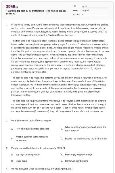 15000 bài tập tách từ đề thi thử môn Tiếng Anh có đáp án (Phần 63)