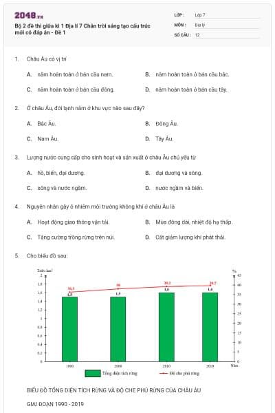 Bộ 2 đề thi giữa kì 1 Địa lí 7 Chân trời sáng tạo cấu trúc mới có đáp án - Đề 1