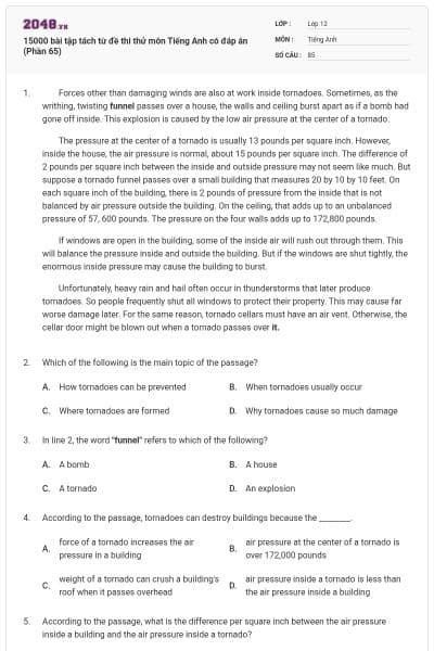 15000 bài tập tách từ đề thi thử môn Tiếng Anh có đáp án (Phần 65)