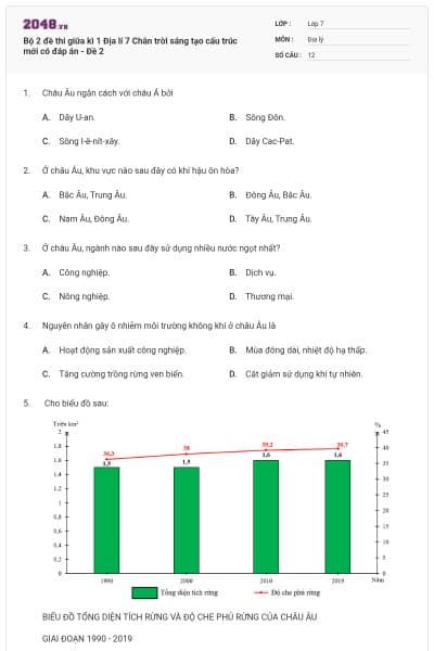 Bộ 2 đề thi giữa kì 1 Địa lí 7 Chân trời sáng tạo cấu trúc mới có đáp án - Đề 2