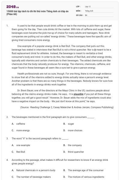 15000 bài tập tách từ đề thi thử môn Tiếng Anh có đáp án (Phần 66)