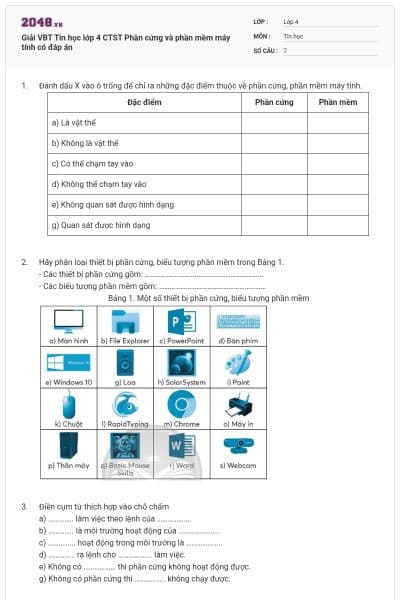 Giải VBT Tin học lớp 4 CTST Phần cứng và phần mềm máy tính có đáp án