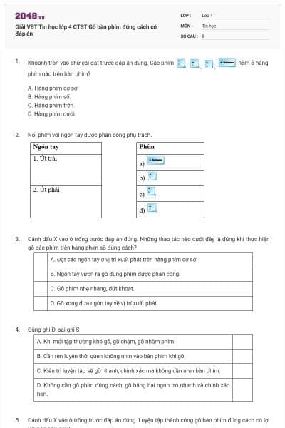 Giải VBT Tin học lớp 4 CTST Gõ bàn phím đúng cách có đáp án