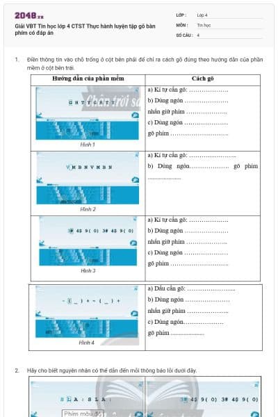 Giải VBT Tin học lớp 4 CTST Thực hành luyện tập gõ bàn phím có đáp án