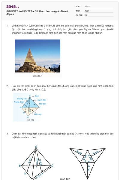 Giải SGK Toán 8 KNTT Bài 38. Hình chóp tam giác đều có đáp án