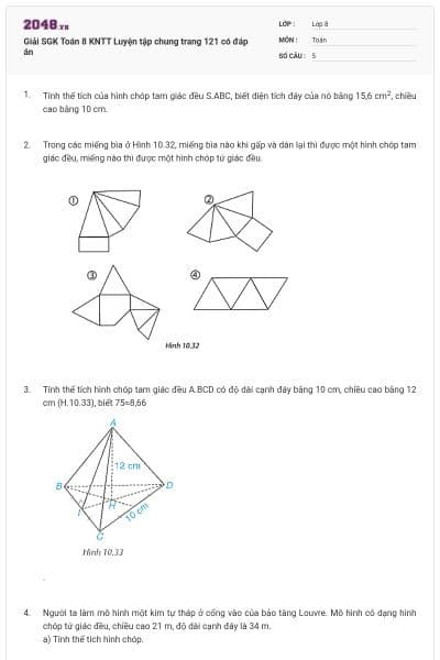 Giải SGK Toán 8 KNTT Luyện tập chung trang 121 có đáp án
