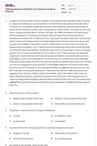 15000 bài tập tách từ đề thi thử môn Tiếng Anh có đáp án (Phần 67)