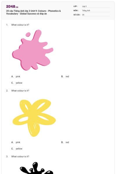 20 câu Tiếng Anh lớp 3 Unit 9: Colours - Phonetics & Vocabulary - Global Success có đáp án