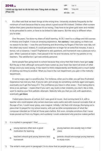 15000 bài tập tách từ đề thi thử môn Tiếng Anh có đáp án (Phần 69)