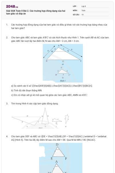 Giải SGK Toán 8 Bài 2. Các trường hợp đồng dạng của hai tam giác có đáp án