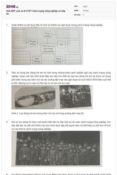 Giải SBT Lịch sử 8 CTST Cách mạng công nghiệp có đáp án
