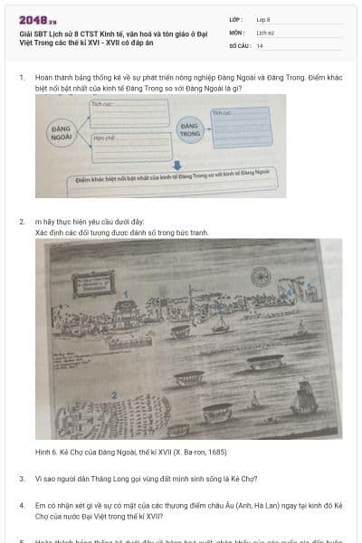 Giải SBT Lịch sử 8 CTST Kinh tế, văn hoá và tôn giáo ở Đại Việt Trong các thế kỉ XVI - XVII có đáp án