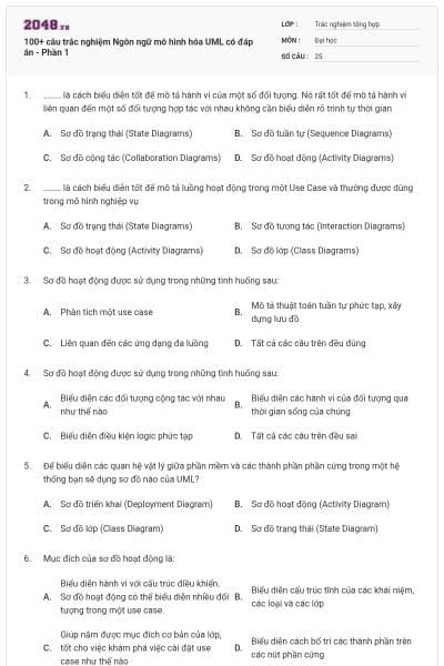 100+ câu trắc nghiệm Ngôn ngữ mô hình hóa UML có đáp án - Phần 1