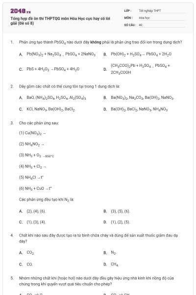 Tổng hợp đề ôn thi THPTQG môn Hóa Học cực hay có lời giải (Đề số 8)