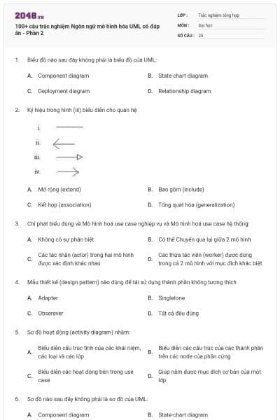 100+ câu trắc nghiệm Ngôn ngữ mô hình hóa UML có đáp án - Phần 2