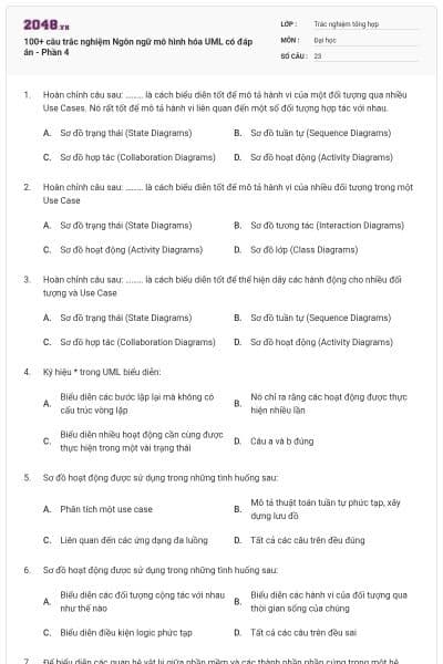 100+ câu trắc nghiệm Ngôn ngữ mô hình hóa UML có đáp án - Phần 4