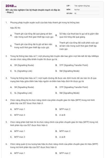 80+ câu trắc nghiệm Các kỹ thuật chuyển mạch có đáp án - Phần 2