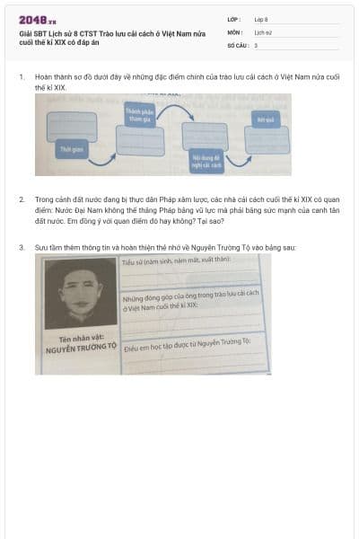Giải SBT Lịch sử 8 CTST Trào lưu cải cách ở Việt Nam nửa cuối thế kỉ XIX có đáp án