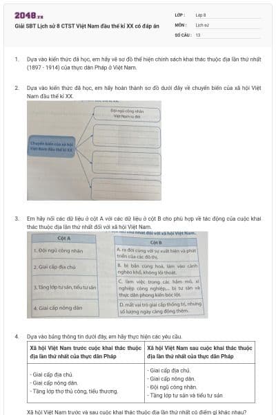 Giải SBT Lịch sử 8 CTST Việt Nam đầu thế kỉ XX có đáp án