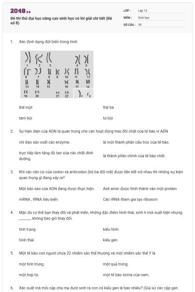 Đề thi thử đại học nâng cao sinh học có lời giải chi tiết (Đề số 8)
