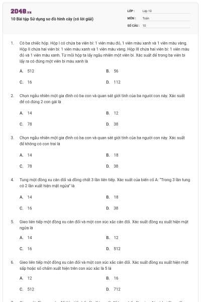 10 Bài tập Sử dụng sơ đồ hình cây (có lời giải)