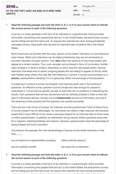 KỲ THI THỬ THPT QUỐC GIA NĂM 2019 MÔN TIẾNG ANH(P3)