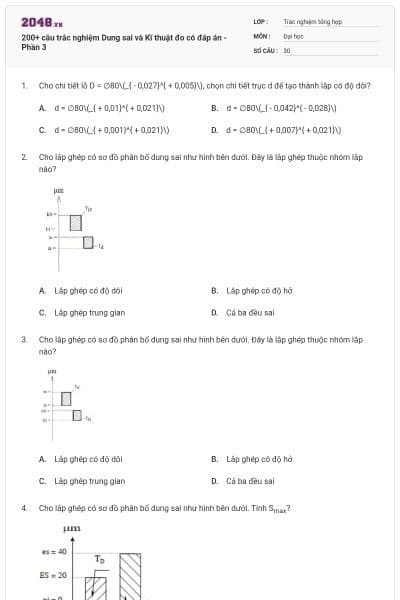 200+ câu trắc nghiệm Dung sai và Kĩ thuật đo có đáp án - Phần 3