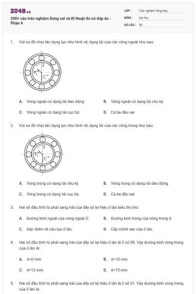 200+ câu trắc nghiệm Dung sai và Kĩ thuật đo có đáp án - Phần 4