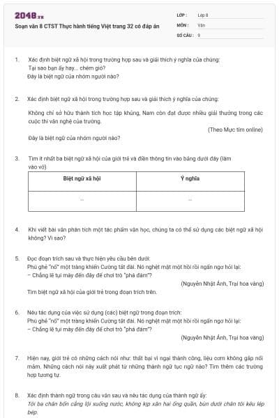 Soạn văn 8 CTST Thực hành tiếng Việt trang 32 có đáp án